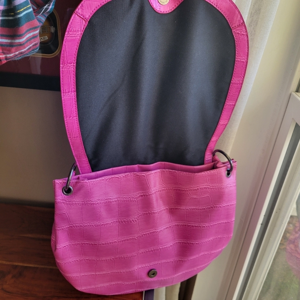 BCBGENERATION Jumbo Purple Black Tote Bag Zipper / Pockets Snap Button Medium - Picture 3 of 12